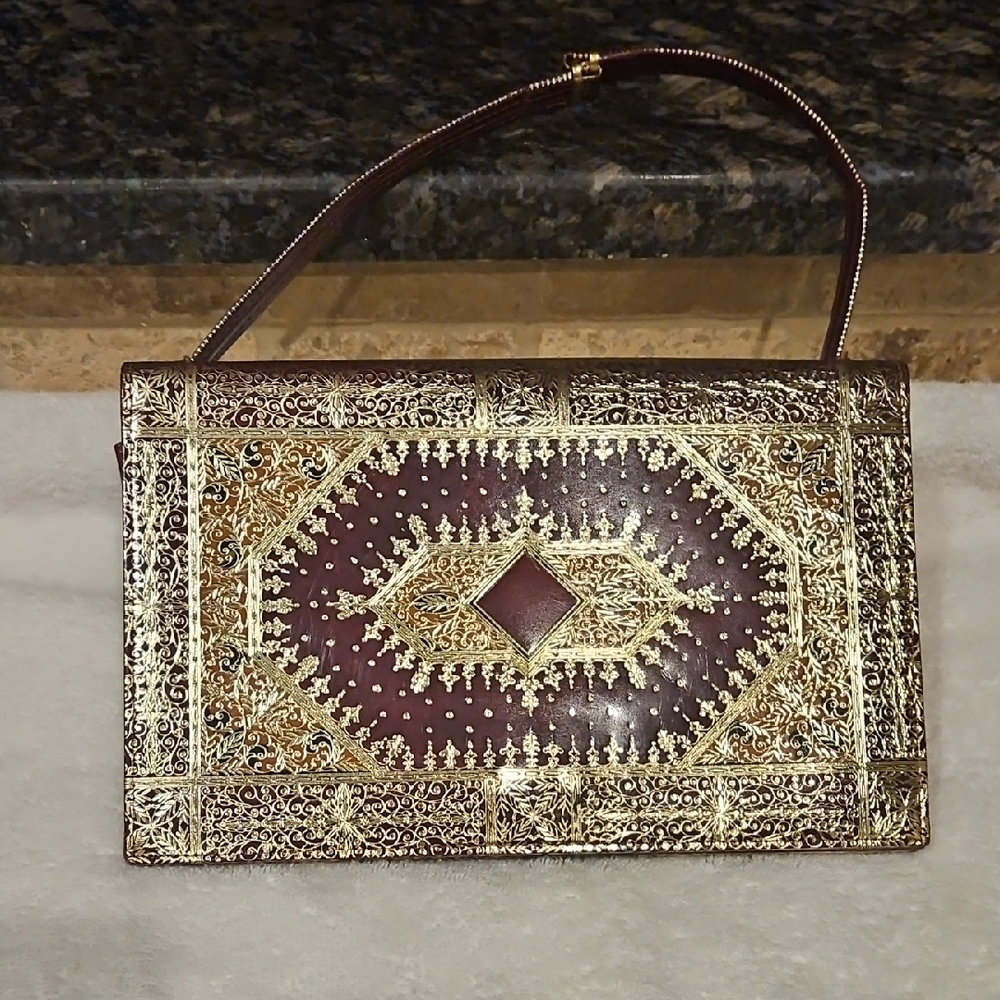 Elegant Gold and Brown Handbag